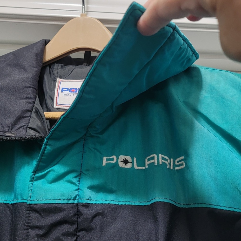 VTG 80s Polaris Insulated Teal Blue Nylon Snowmobile Jacket USA Men's XL READ - Picture 5 of 15